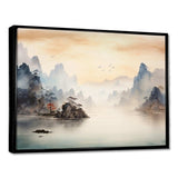 Grey Tranquil Chinese landscape serenity II - Landscapes Canvas Wall Art