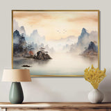 Grey Tranquil Chinese landscape serenity II - Landscapes Canvas Wall Art