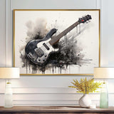 Brown Charcoal Guitar Vibrations II - Music Canvas Wall Art