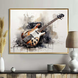 Brown Charcoal Guitar Vibrations IV - Music Canvas Wall Art