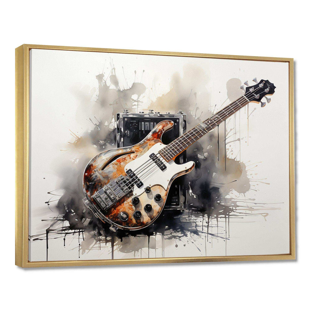 Brown Charcoal Guitar Vibrations IV - Music Canvas Wall Art