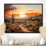 Orange Silhouette Cactus Sunrise - Floral Canvas Wall Art