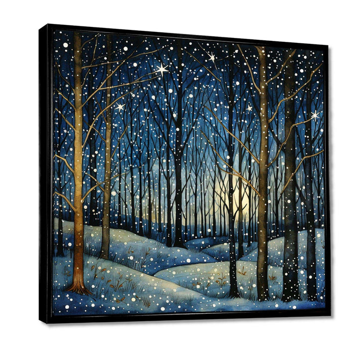 Festive starry night Winter Woodscape - Food &amp; Beverage Canvas Wall Art