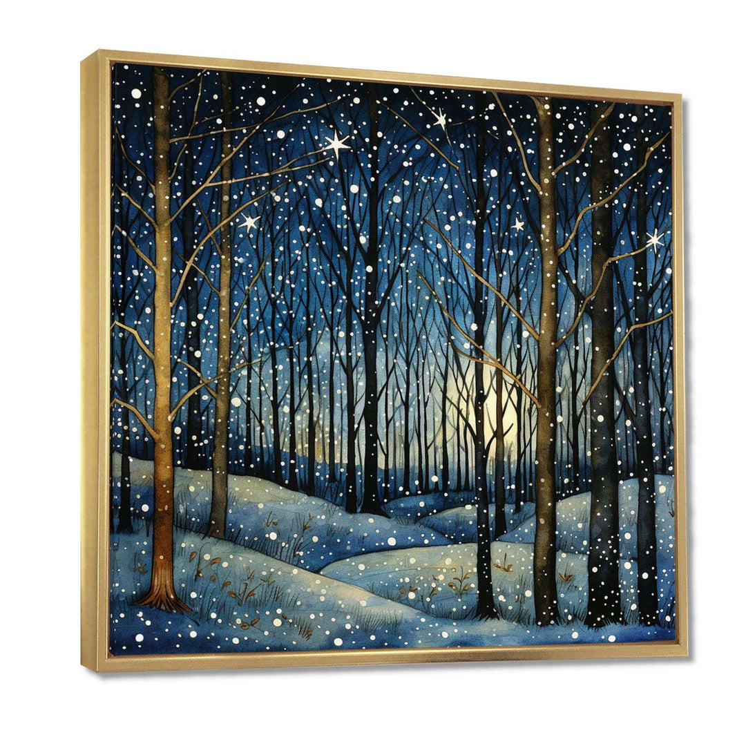 Festive starry night Winter Woodscape - Food &amp; Beverage Canvas Wall Art