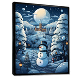 Blue and white Frosty snowman landscape II - Landscapes Canvas Wall Art