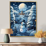 Blue and white Frosty snowman landscape II - Landscapes Canvas Wall Art