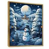 Blue and white Frosty snowman landscape II - Landscapes Canvas Wall Art