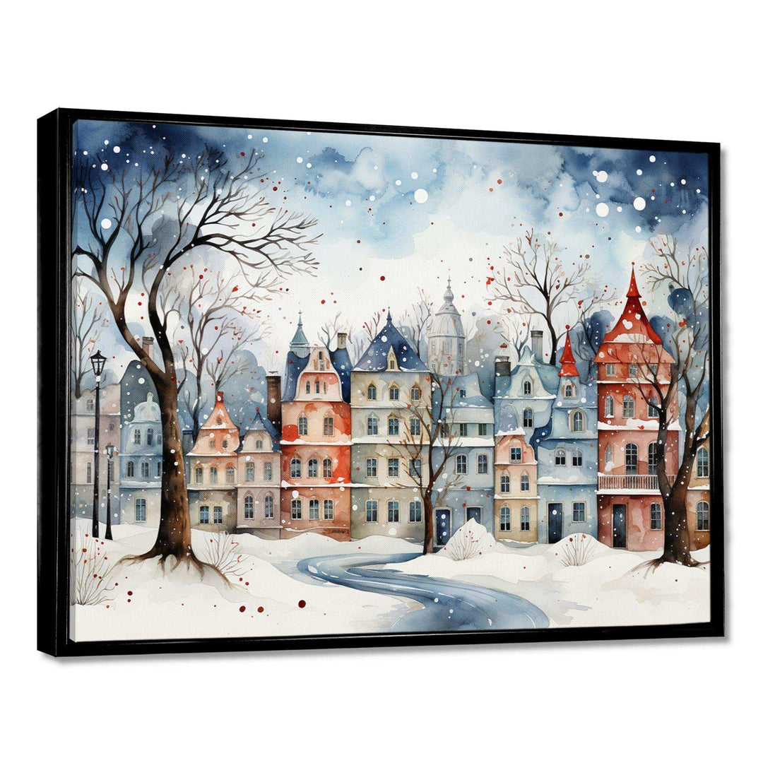 Christmas village in Winter III - Landscapes Canvas Wall Art