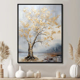 Gold and Silver maple tree on lake - Floral Canvas Wall Art