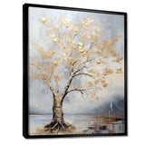 Gold and Silver maple tree on lake - Floral Canvas Wall Art