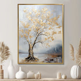 Gold and Silver maple tree on lake - Floral Canvas Wall Art