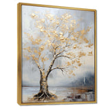 Gold and Silver maple tree on lake - Floral Canvas Wall Art