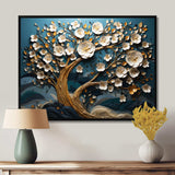 Blue and white Orchid Tree Golden Of Branches VI - Landscapes Canvas Wall Art