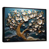 Blue and white Orchid Tree Golden Of Branches VI - Landscapes Canvas Wall Art