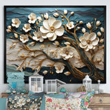 White and Gold Charming Spring  flower Elegance III - Floral Canvas Wall Art