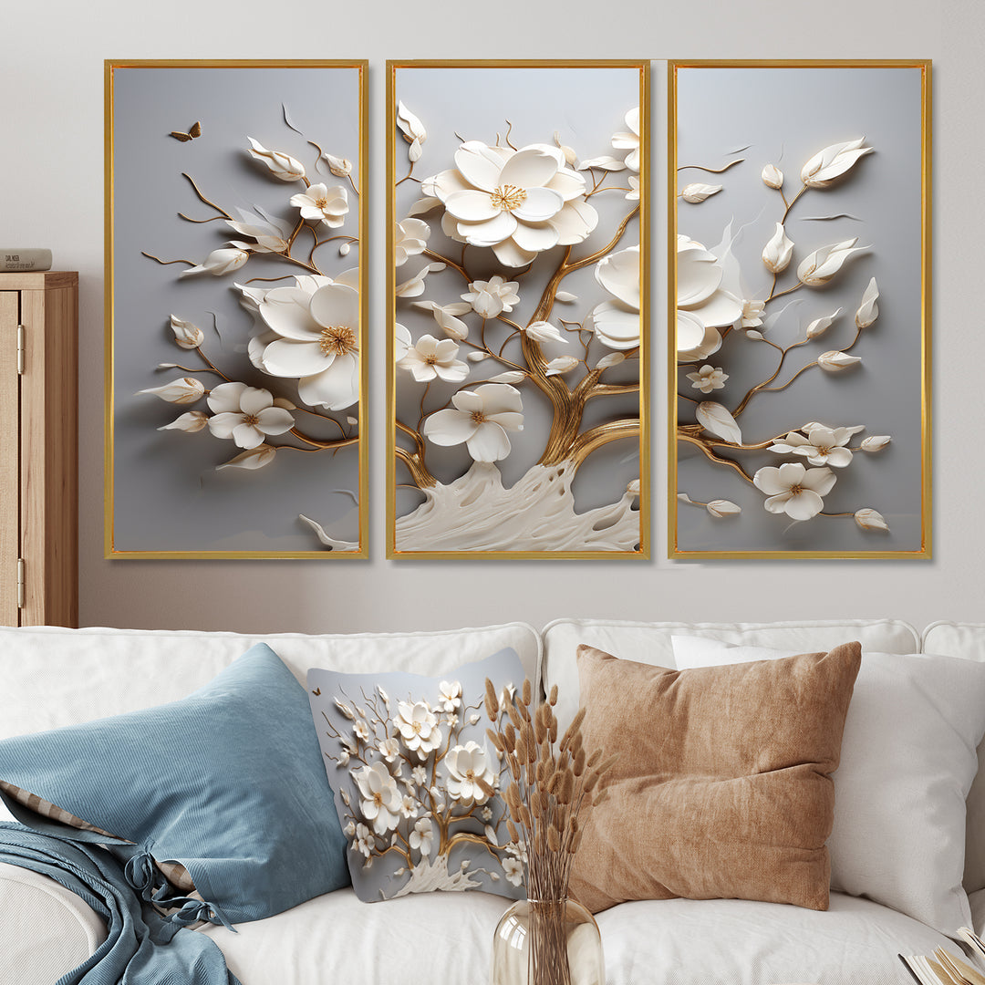 White Orchid Tree Garden Of Branches 10 - Split Panel Canvas Art