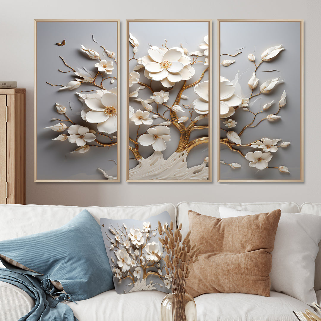 White Orchid Tree Garden Of Branches 10 - Split Panel Canvas Art