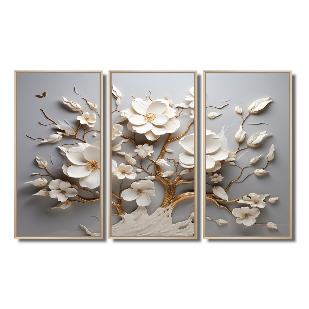 White Orchid Tree Garden Of Branches 10 - Split Panel Canvas Art