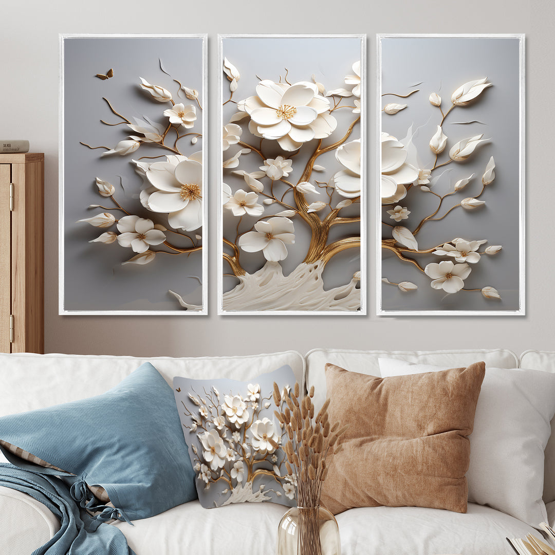 White Orchid Tree Garden Of Branches 10 - Split Panel Canvas Art