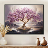 Purple Cherry blossom tree by the lake I - Landscapes Canvas Wall Art