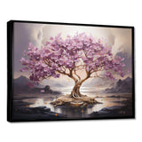 Purple Cherry blossom tree by the lake I - Landscapes Canvas Wall Art