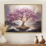 Purple Cherry blossom tree by the lake I - Landscapes Canvas Wall Art