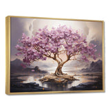 Purple Cherry blossom tree by the lake I - Landscapes Canvas Wall Art