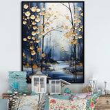 Gold and blue Maple tree winter forest II - Floral Canvas Wall Art