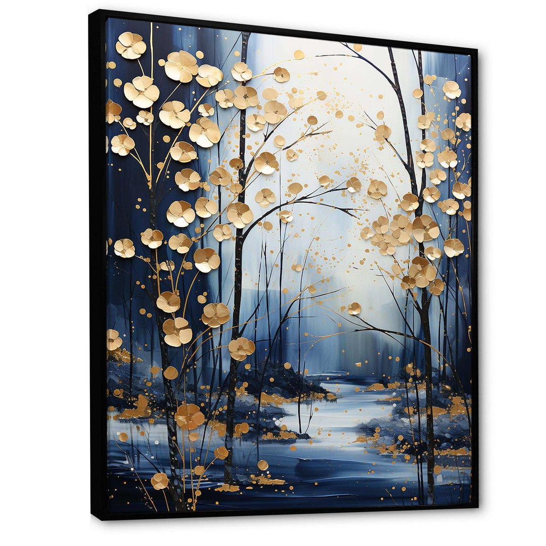Gold and blue Maple tree winter forest II - Floral Canvas Wall Art