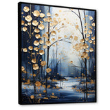 Gold and blue Maple tree winter forest II - Floral Canvas Wall Art