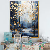 Gold and blue Maple tree winter forest II - Floral Canvas Wall Art