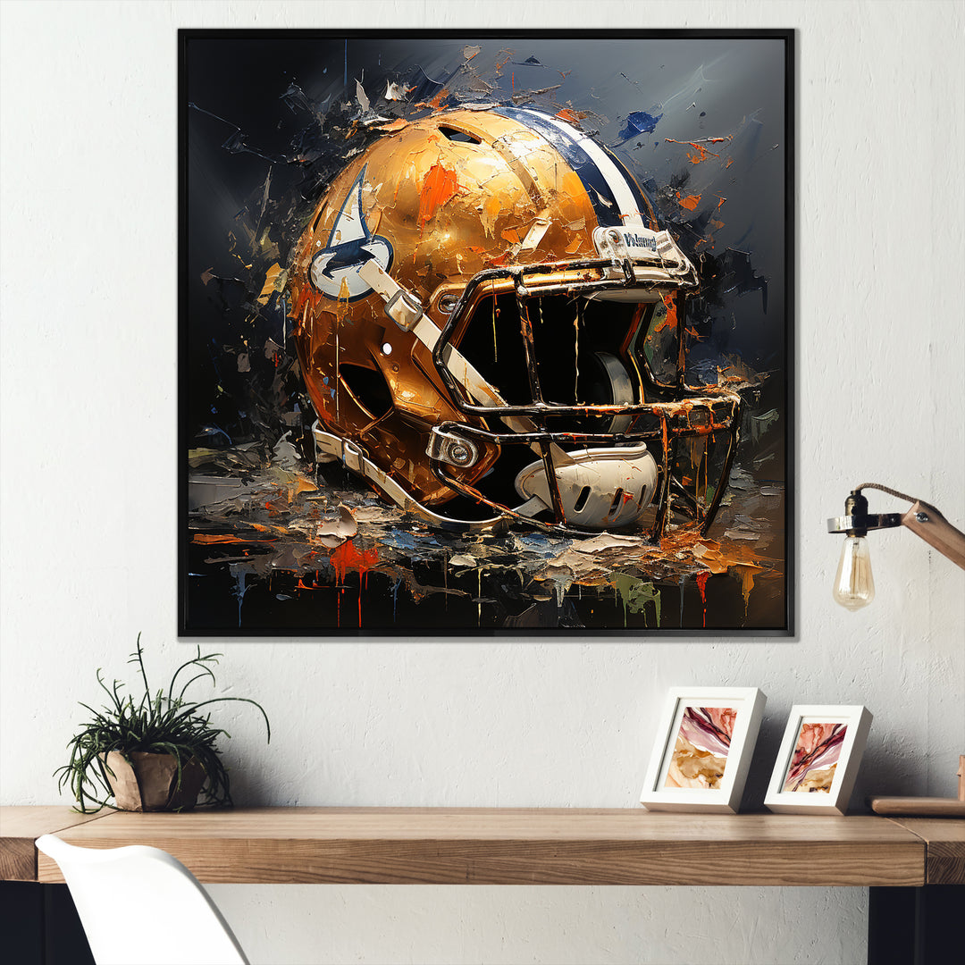 Vintage Gold Football Helmet - Sport Football Canvas Wall Art