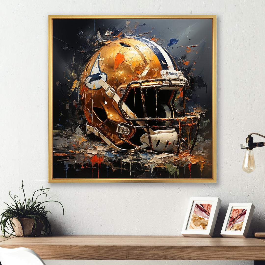 Vintage Gold Football Helmet - Sport Football Canvas Wall Art