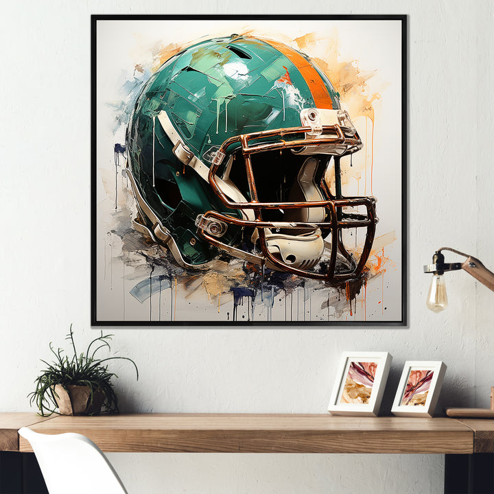 Vintage Green Football Helmet - Sport Football Canvas Wall Art