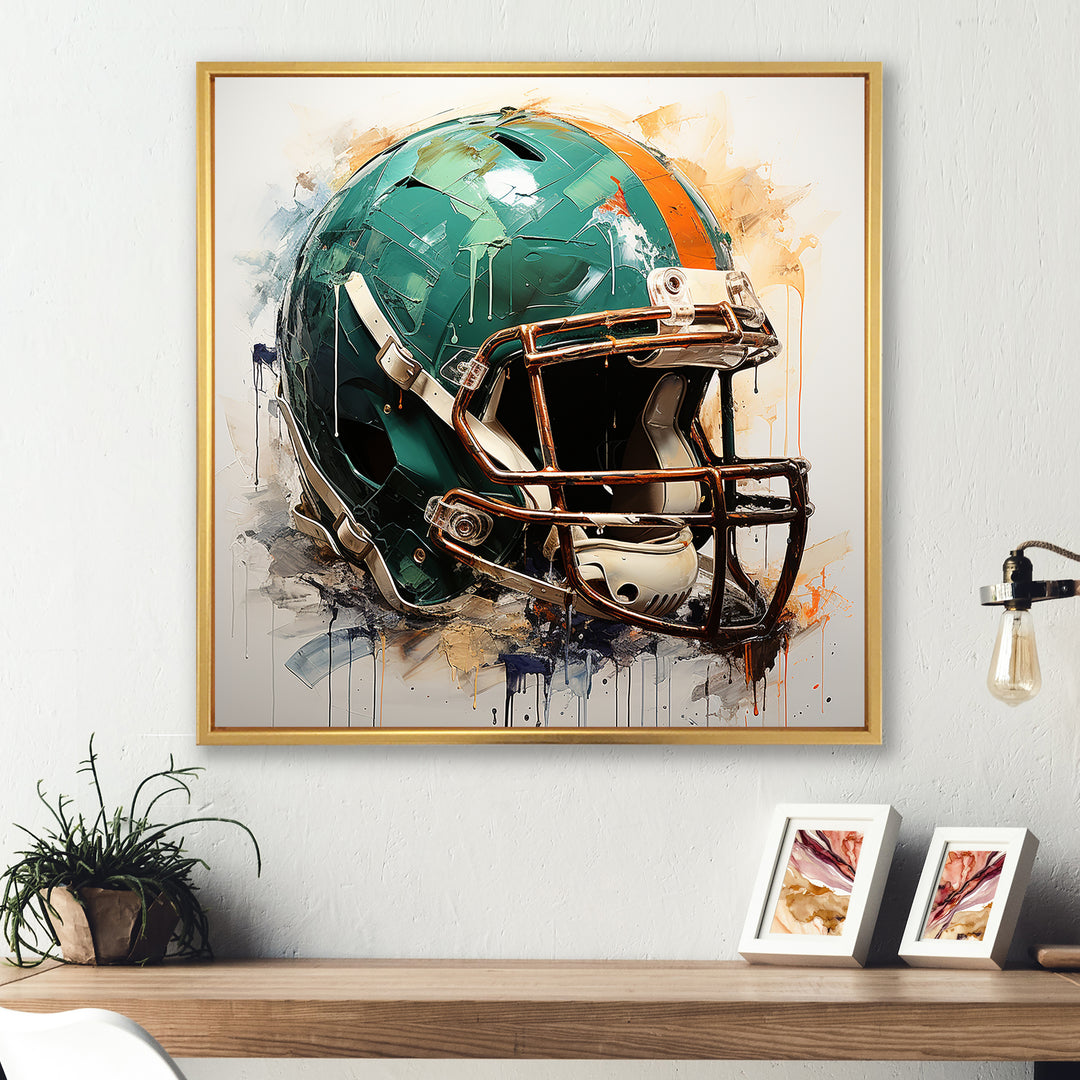 Vintage Green Football Helmet - Sport Football Canvas Wall Art