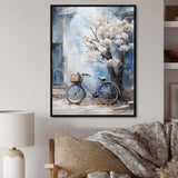 White and blue florals bicycle - Transportation Canvas Wall Art