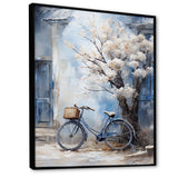 White and blue florals bicycle - Transportation Canvas Wall Art