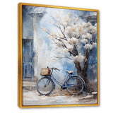 White and blue florals bicycle - Transportation Canvas Wall Art