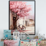 Pink and white springtime florals bicycle I - Bicycle Canvas Wall Art