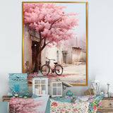 Pink and white springtime florals bicycle I - Bicycle Canvas Wall Art