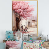Pink and white springtime florals bicycle I - Bicycle Canvas Wall Art