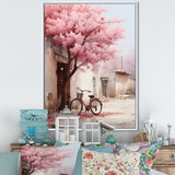 Pink and white springtime florals bicycle I - Bicycle Canvas Wall Art
