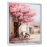Pink and white springtime florals bicycle I - Bicycle Canvas Wall Art