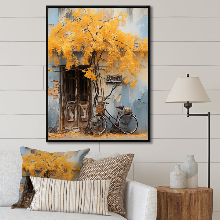 Yellow and blue springtime florals bicycle - Bicycle Canvas Wall Art