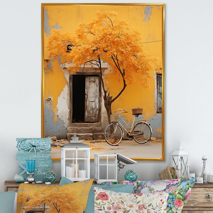 Yellow springtime florals bicycle I - Bicycle Canvas Wall Art