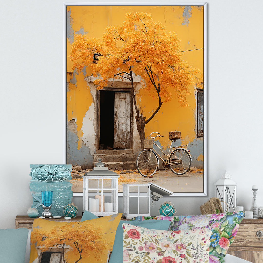 Yellow springtime florals bicycle I - Bicycle Canvas Wall Art