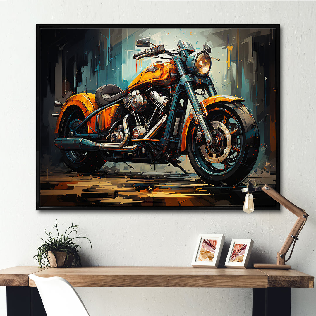 Yellow and black classic motorcycle cruiser I - Motorcycle Canvas Wall Art