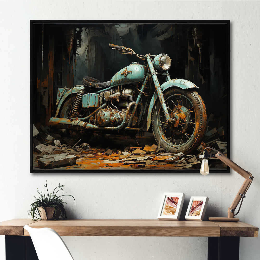 Blue and black classic motorcycle cruiser - Motorcycle Canvas Wall Art