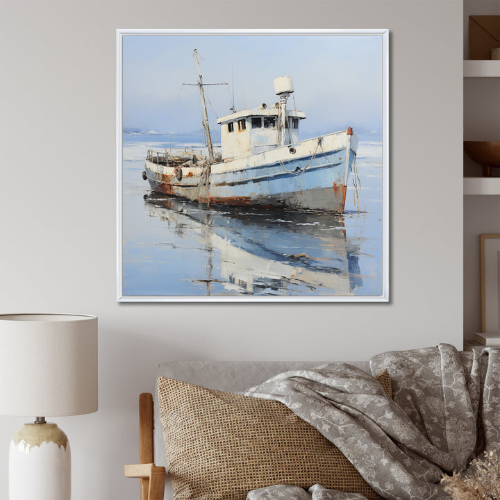 Tranquil waters fishing boat - Boat Canvas Wall Art