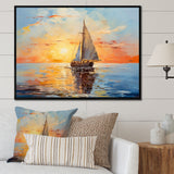 Orange sunset sailing boat I - Boat Sailing Canvas Wall Art